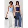 imageQINSEN Womens V Neck Tank Tops Double Lined Adjustable Strap Camisole ShirtEstate Blue