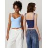 imageQINSEN Womens V Neck Tank Tops Double Lined Adjustable Strap Camisole ShirtEstate Blue