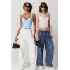 imageQINSEN Womens V Neck Tank Tops Double Lined Adjustable Strap Camisole ShirtLight Blue