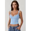 imageQINSEN Womens V Neck Tank Tops Double Lined Adjustable Strap Camisole ShirtLight Blue