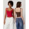 imageQINSEN Womens V Neck Tank Tops Double Lined Adjustable Strap Camisole ShirtRed