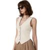 imageQINSEN Womens V Neck Vest Top Sleeveless Button Down Fully Lined Solid Going Out Crop TopsBeige