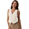 imageQINSEN Womens V Neck Vest Top Sleeveless Button Down Fully Lined Solid Going Out Crop TopsBeige