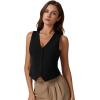 imageQINSEN Womens V Neck Vest Top Sleeveless Button Down Fully Lined Solid Going Out Crop TopsBlack