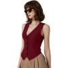 imageQINSEN Womens V Neck Vest Top Sleeveless Button Down Fully Lined Solid Going Out Crop TopsBurgundy