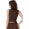 imageQINSEN Womens V Neck Vest Top Sleeveless Button Down Fully Lined Solid Going Out Crop TopsCoffee Bean