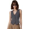 imageQINSEN Womens V Neck Vest Top Sleeveless Button Down Fully Lined Solid Going Out Crop TopsDark Grey