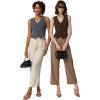 imageQINSEN Womens V Neck Vest Top Sleeveless Button Down Fully Lined Solid Going Out Crop TopsDark Grey