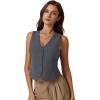 imageQINSEN Womens V Neck Vest Top Sleeveless Button Down Fully Lined Solid Going Out Crop TopsDark Grey