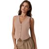imageQINSEN Womens V Neck Vest Top Sleeveless Button Down Fully Lined Solid Going Out Crop TopsKhaki