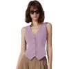 imageQINSEN Womens V Neck Vest Top Sleeveless Button Down Fully Lined Solid Going Out Crop TopsLight Purple