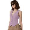 imageQINSEN Womens V Neck Vest Top Sleeveless Button Down Fully Lined Solid Going Out Crop TopsLight Purple