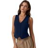 imageQINSEN Womens V Neck Vest Top Sleeveless Button Down Fully Lined Solid Going Out Crop TopsNavy