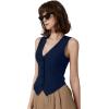 imageQINSEN Womens V Neck Vest Top Sleeveless Button Down Fully Lined Solid Going Out Crop TopsNavy