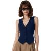 imageQINSEN Womens V Neck Vest Top Sleeveless Button Down Fully Lined Solid Going Out Crop TopsNavy