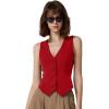 imageQINSEN Womens V Neck Vest Top Sleeveless Button Down Fully Lined Solid Going Out Crop TopsRed