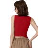 imageQINSEN Womens V Neck Vest Top Sleeveless Button Down Fully Lined Solid Going Out Crop TopsRed