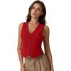imageQINSEN Womens V Neck Vest Top Sleeveless Button Down Fully Lined Solid Going Out Crop TopsRed