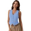 imageQINSEN Womens V Neck Vest Top Sleeveless Button Down Fully Lined Solid Going Out Crop TopsSky Blue