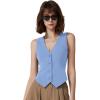 imageQINSEN Womens V Neck Vest Top Sleeveless Button Down Fully Lined Solid Going Out Crop TopsSky Blue