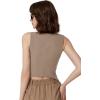 imageQINSEN Womens V Neck Vest Top Sleeveless Button Down Fully Lined Solid Going Out Crop TopsTurner Taupe