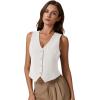 imageQINSEN Womens V Neck Vest Top Sleeveless Button Down Fully Lined Solid Going Out Crop TopsWhite