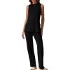 imageQINSEN Lounge Sets for Women Two Piece Outfits Knit Sleeveless Vented Hemline Tops Wide Leg Pants Sweater SetsBlack