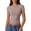 imageQINSEN Short Sleeve Shirts for Women Round Neck Basic Double Lined Tees Fitted Y2k Crop TopsRose Taupe