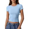 imageQINSEN Short Sleeve Shirts for Women Round Neck Basic Double Lined Tees Fitted Y2k Crop TopsSky Blue