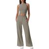 imageQINSEN Womens 2 Piece Sets Summer Ribbed Knit Crop Tank Tops Wide Leg Pants Sleeveless TracksuitSage Green