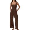 imageQINSEN Womens Casual Loose Overalls Jumpsuit Square Neck One Piece Sleeveless Wide Leg Rompers OutfitsChestnut