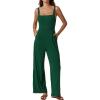 imageQINSEN Womens Casual Loose Overalls Jumpsuit Square Neck One Piece Sleeveless Wide Leg Rompers OutfitsPine Green