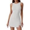 imageQINSEN Womens Crew Neck Tennis Dress Sleeveless Side Slit Golf Athletic Dress Build in Shorts with PocketsWhite