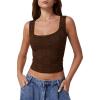 imageQINSEN Womens Lace Trim Square Neck Sleeveless Tank Tops DoubleLayer Slim Fit T Shirt Crop TopsChestnut