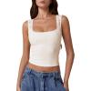 imageQINSEN Womens Lace Trim Square Neck Sleeveless Tank Tops DoubleLayer Slim Fit T Shirt Crop TopsOffwhite