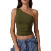 imageQINSEN Womens One Shoulder Tank Tops Double Lined Sleeveless Slim Fit Cropped Tee Shirt Y2k TopsArmy Green