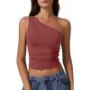 imageQINSEN Womens One Shoulder Tank Tops Double Lined Sleeveless Slim Fit Cropped Tee Shirt Y2k TopsMerlot