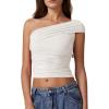 imageQINSEN Womens Sleeveless Foldover Top Double Lined One Shoulder T Shirts Summer Trendy Going Out Crop TopsSplashed White
