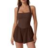 imageQINSEN Womens Square Neck Sleeveless Romper Jumpsuit Casual Summer One Piece Outfit with PocketChesnut