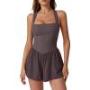 imageQINSEN Womens Square Neck Sleeveless Romper Jumpsuit Casual Summer One Piece Outfit with PocketDark Grey