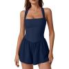 imageQINSEN Womens Square Neck Sleeveless Romper Jumpsuit Casual Summer One Piece Outfit with PocketEstate Blue
