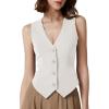 imageQINSEN Womens V Neck Vest Top Sleeveless Button Down Fully Lined Solid Going Out Crop TopsWhite