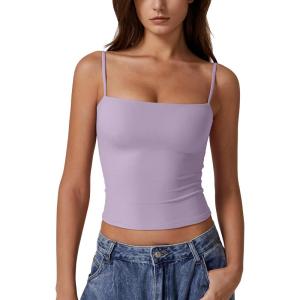 imageQINSEN Womens Double Lined Basic Tank Top Adjustable Spaghetti Straps Sleeveless Camisole ShirtsPurple