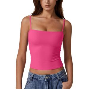 imageQINSEN Womens Double Lined Basic Tank Top Adjustable Spaghetti Straps Sleeveless Camisole ShirtsRosy