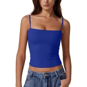 imageQINSEN Womens Double Lined Basic Tank Top Adjustable Spaghetti Straps Sleeveless Camisole ShirtsSapphire