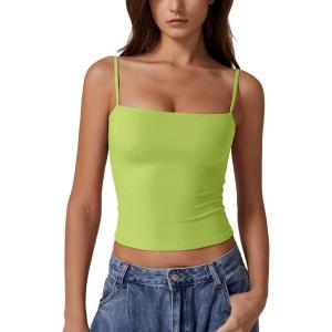 imageQINSEN Womens Double Lined Basic Tank Top Adjustable Spaghetti Straps Sleeveless Camisole ShirtsWild Lime