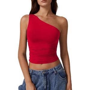 imageQINSEN Womens One Shoulder Tank Tops Double Lined Sleeveless Slim Fit Cropped Tee Shirt Y2k TopsFairy Red