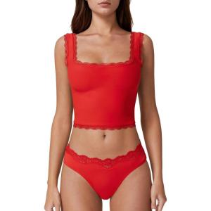 imageQINSEN Womens Square Neck Lace Trim Tank Tops Double Lined Slim Fit Summer Going Out Y2k T ShirtsFairy Red