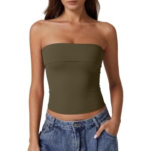 imageQINSEN Womens Tube Tops Strapless Bandeau Tops Double Lined Slim Fit Summer Going Out Tank TopsArmy Green