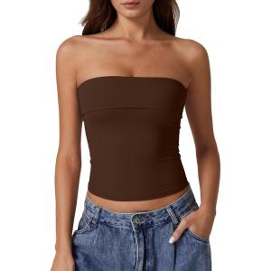 imageQINSEN Womens Tube Tops Strapless Bandeau Tops Double Lined Slim Fit Summer Going Out Tank TopsCoffee Bean